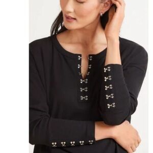 Chaser Black Long-Sleeve Top Tee with Decorative Silver Hook and Eye Details XL